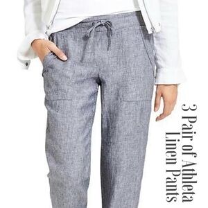 3 Pair Athleta Linen Ankle Pants Navy, Black & White, and oatmeal. Size 6 Tall.
